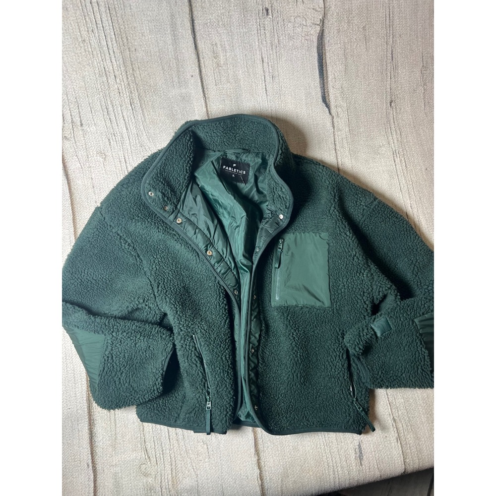 Fabletics Sherpa Fleece Jacket Womens XL Green Gorpcore Utility Teddy Coat